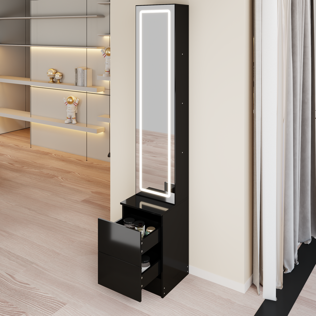 Length 11.8' x Width 15.7' x Height 63' LED Dressing Mirror Cabinet,Cosmetic Organizer Cabinet, Jewelry Cabinet, 3 colors, Adjustable Brightness, Extra Large Mirror, Multi Layer High Capacity Storage