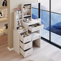 29.2' Small Space Left Bedside Cabinet Vanity Table + Cushioned Stool, Extra Large Right sliding mirror, Multi Layer High Capacity Storage, Practical Fashionable Dresser, EPA, GCC, UL Certificate