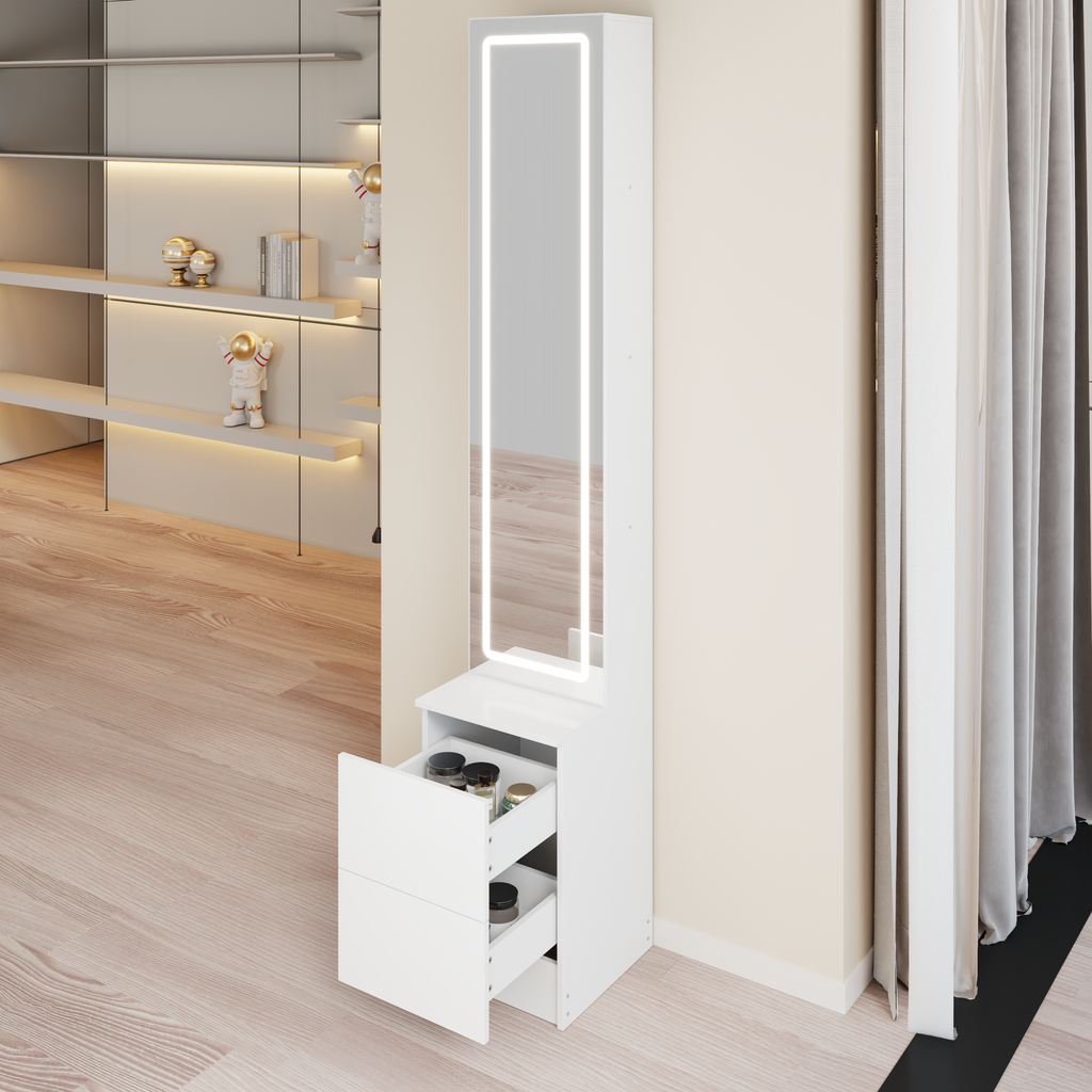 Length 11.8' x Width 15.7' x Height 63' LED Dressing Mirror Cabinet,Cosmetic Organizer Cabinet, Jewelry Cabinet, 3 colors, Adjustable Brightness, Extra Large Mirror, Multi Layer High Capacity Storage