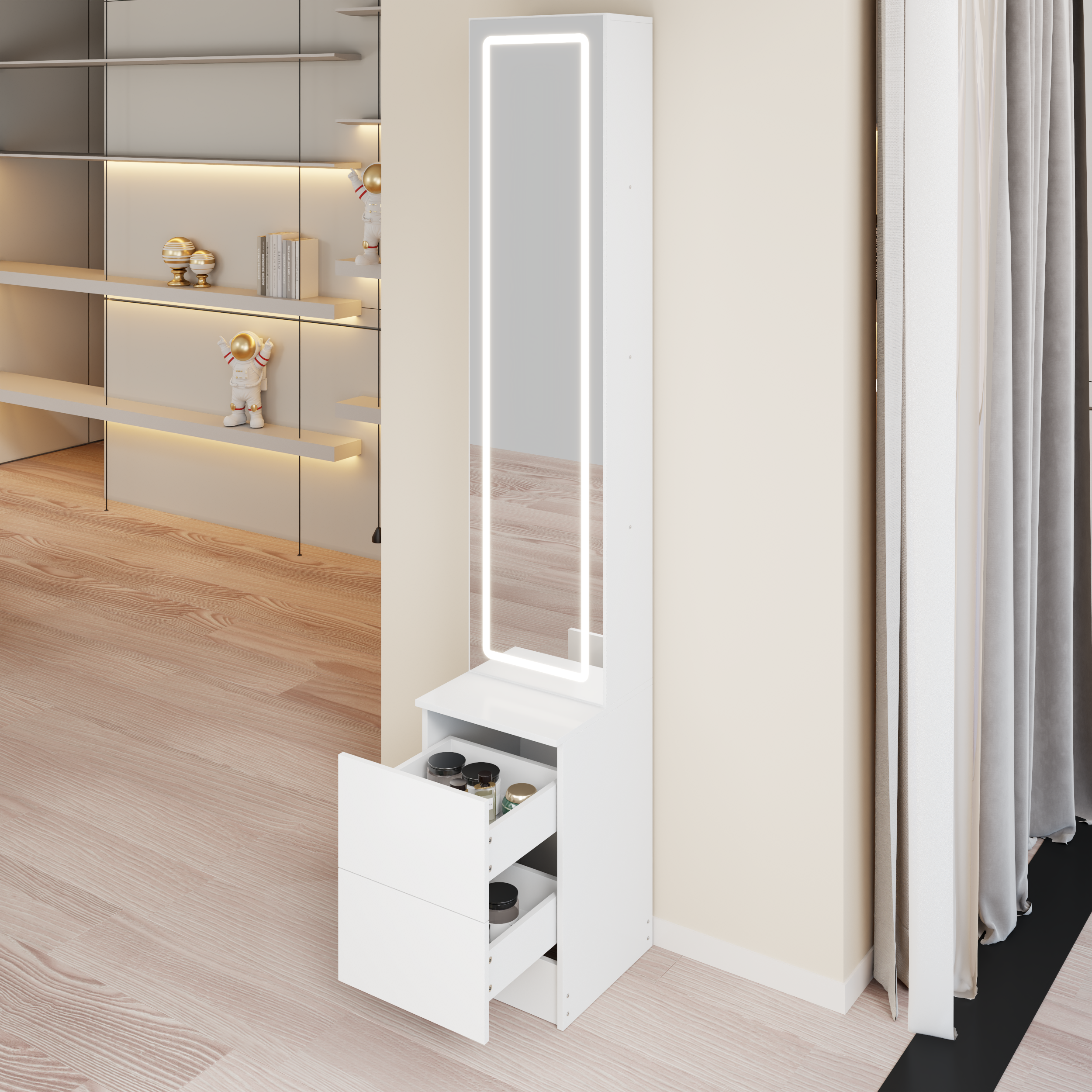 Length 11.8' x Width 15.7' x Height 63' LED Dressing Mirror Cabinet,Cosmetic Organizer Cabinet, Jewelry Cabinet, 3 colors, Adjustable Brightness, Extra Large Mirror, Multi Layer High Capacity Storage